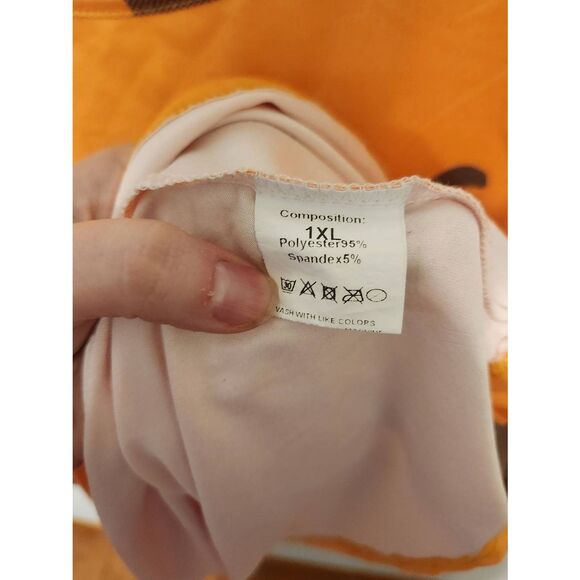 Orange Patchwork Halloween Print Long Sleeve Shirt Leopard Print 1x - Picture 2 of 3